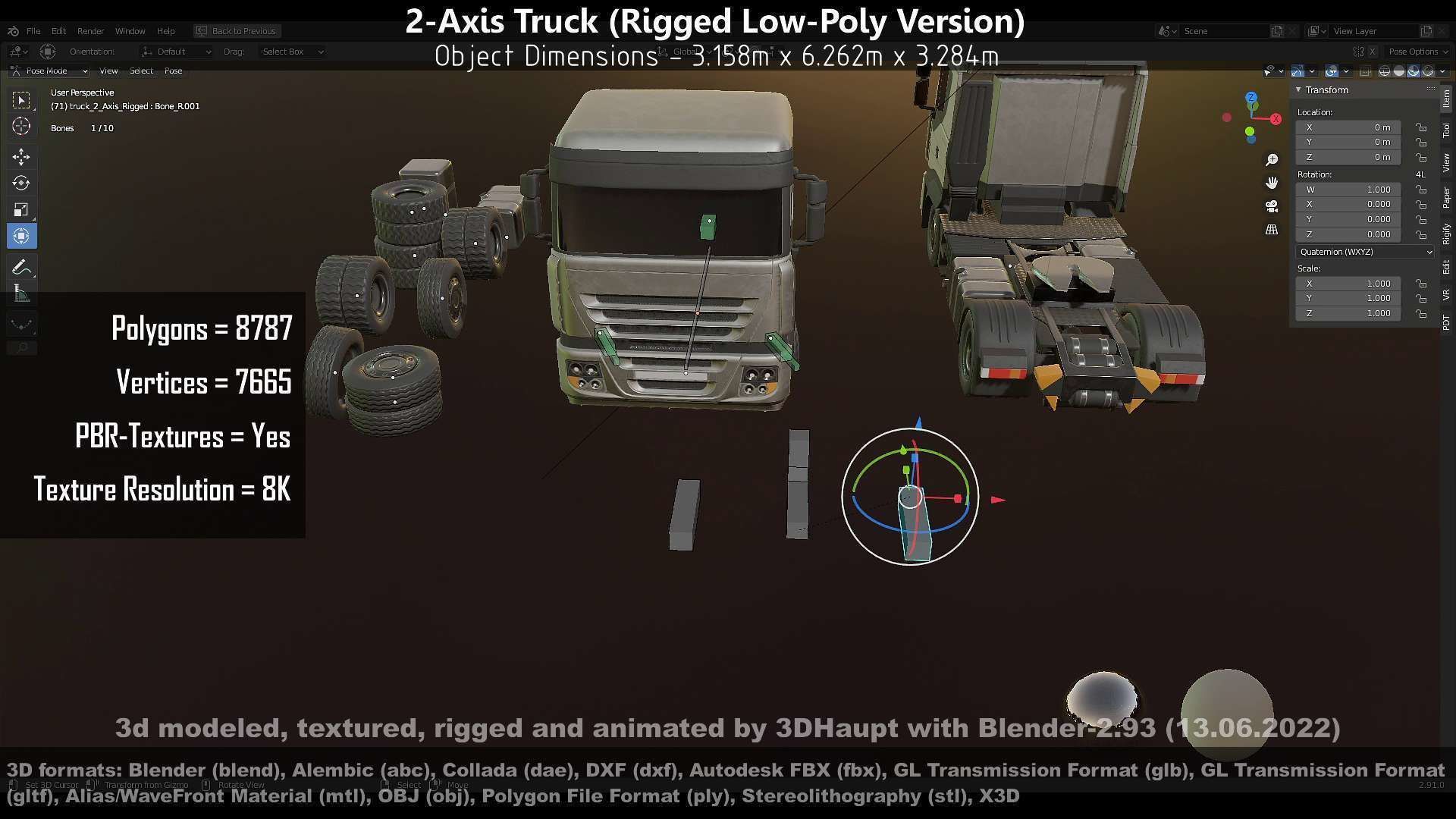 2-Axis Truck High and Low-Poly Version 3D Model Collection_126