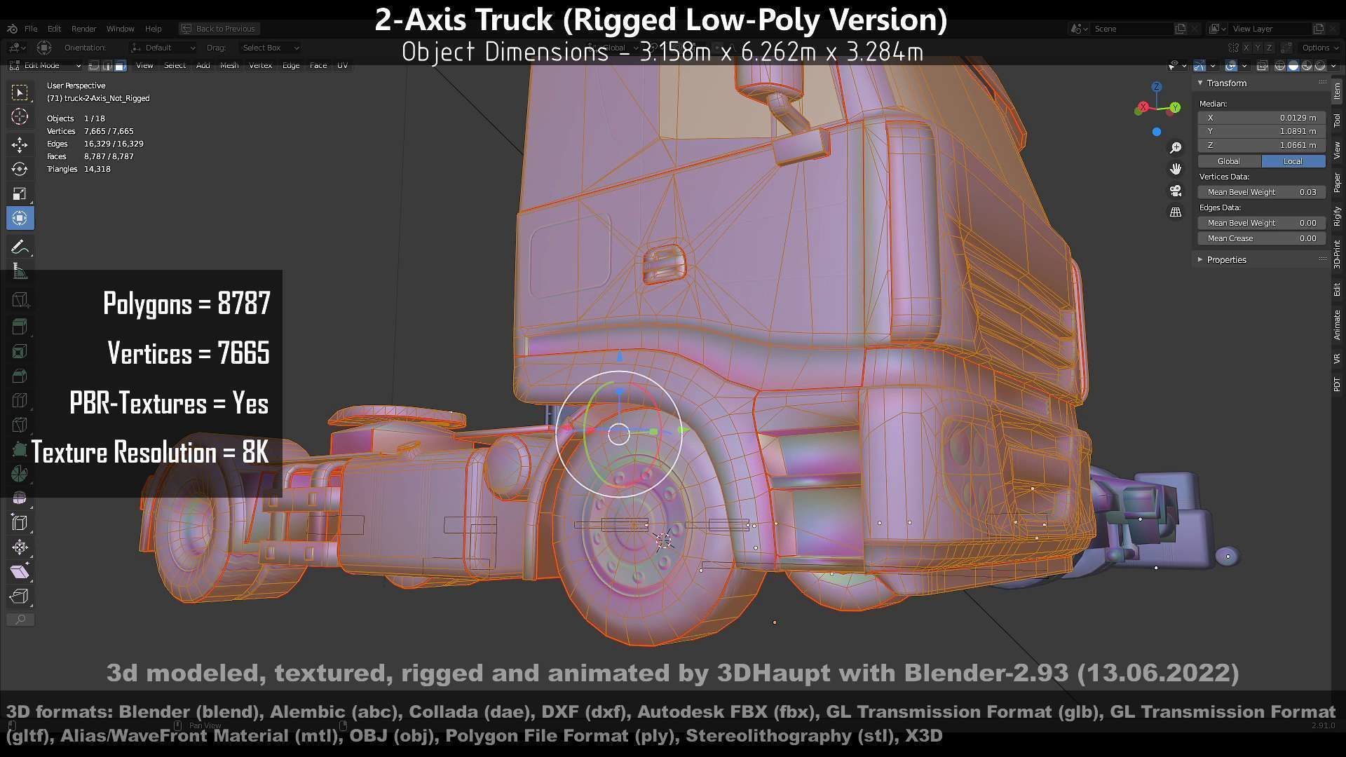 2-Axis Truck High and Low-Poly Version 3D Model Collection_121