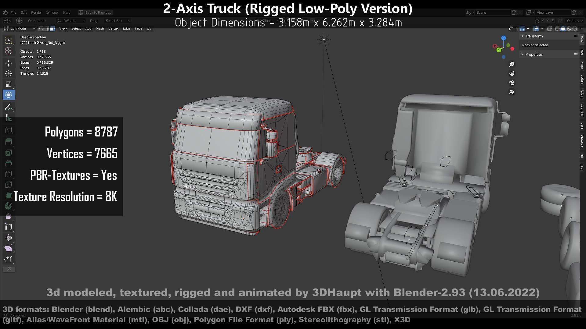 2-Axis Truck High and Low-Poly Version 3D Model Collection_109
