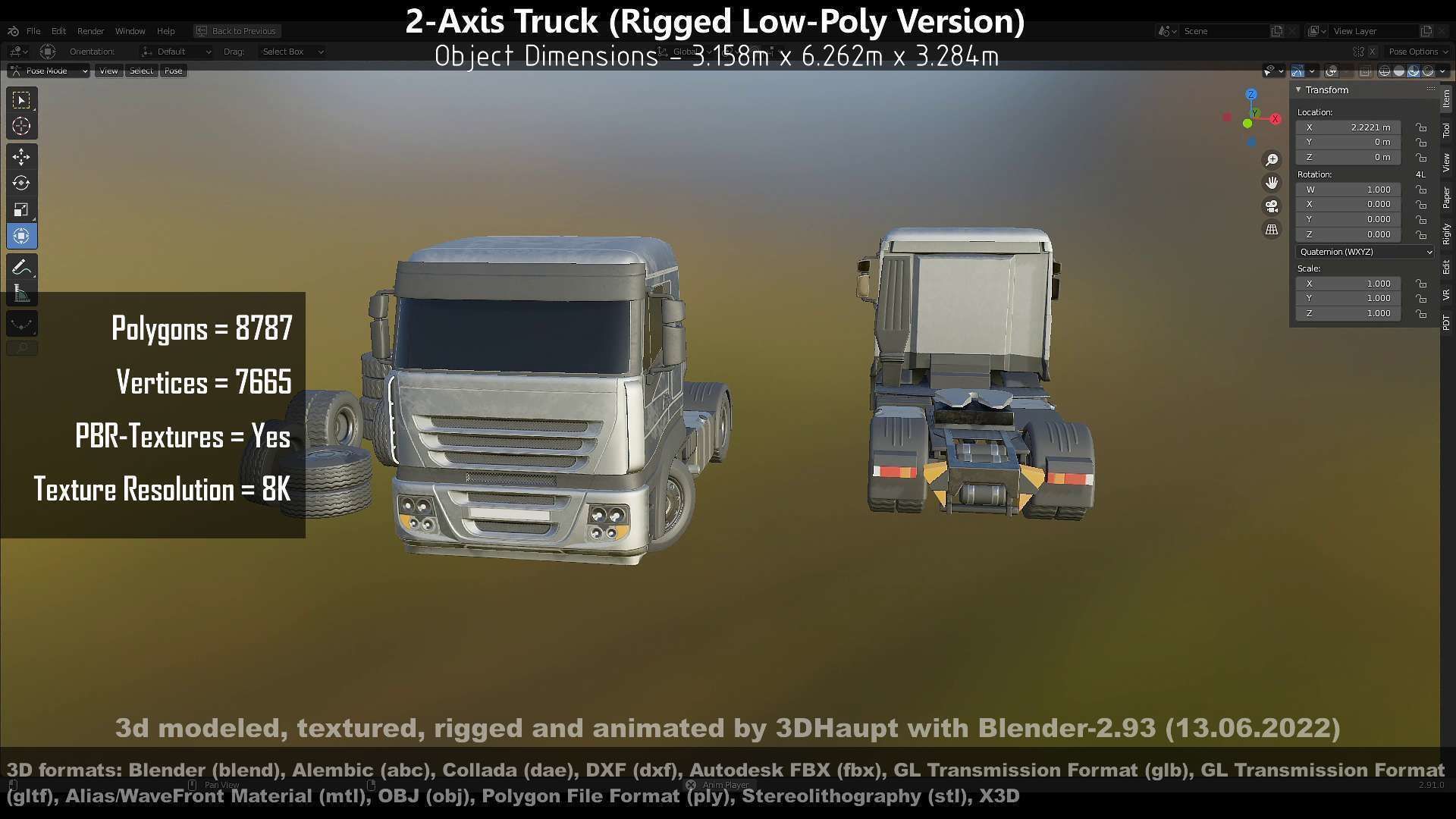 2-Axis Truck High and Low-Poly Version 3D Model Collection_14