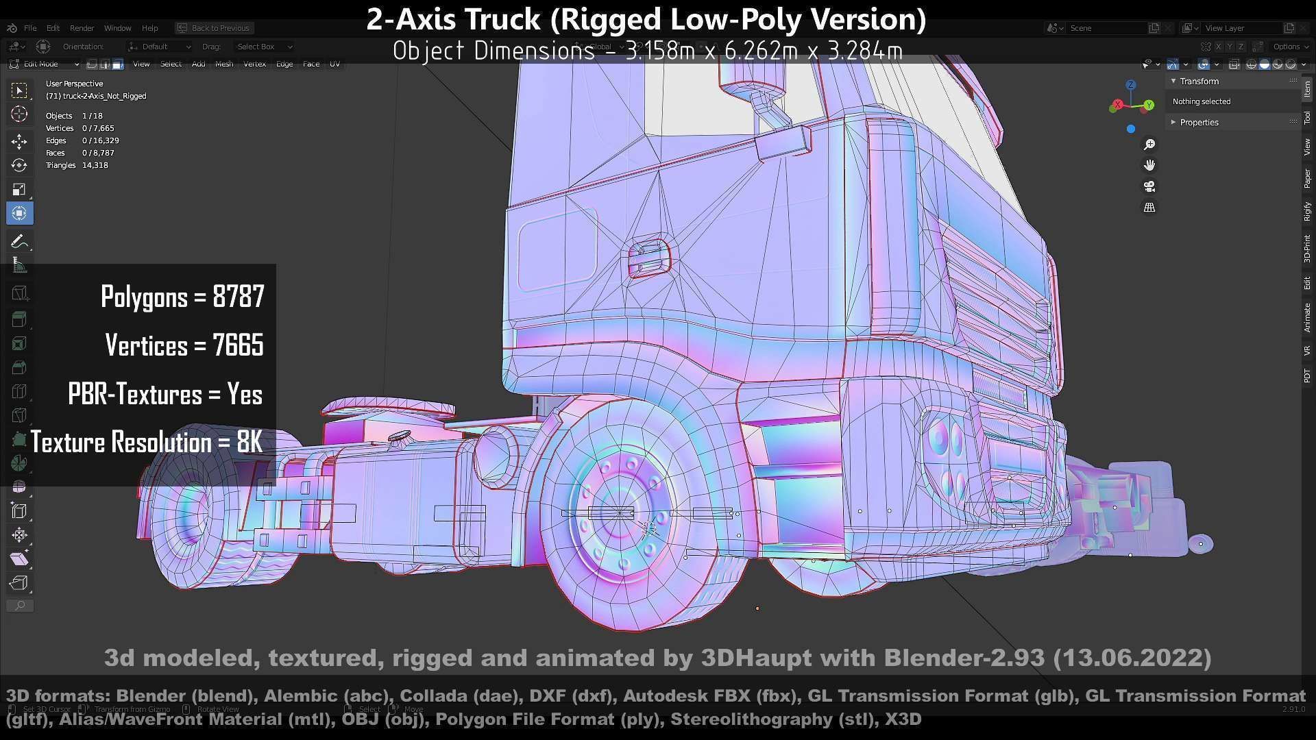 2-Axis Truck High and Low-Poly Version 3D Model Collection_22