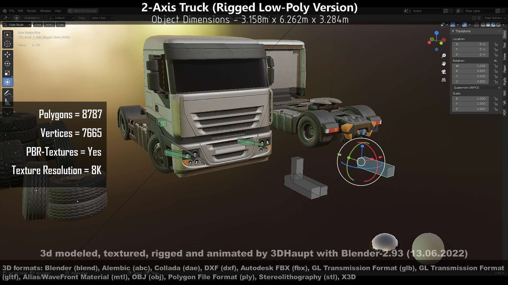2-Axis Truck High and Low-Poly Version 3D Model Collection_111