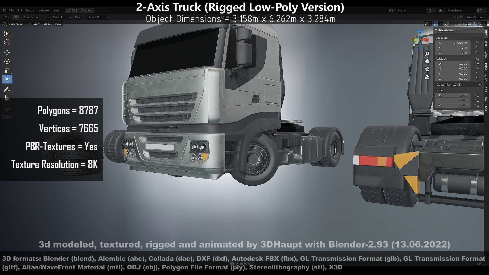 2-Axis Truck High and Low-Poly Version 3D Model Collection_49