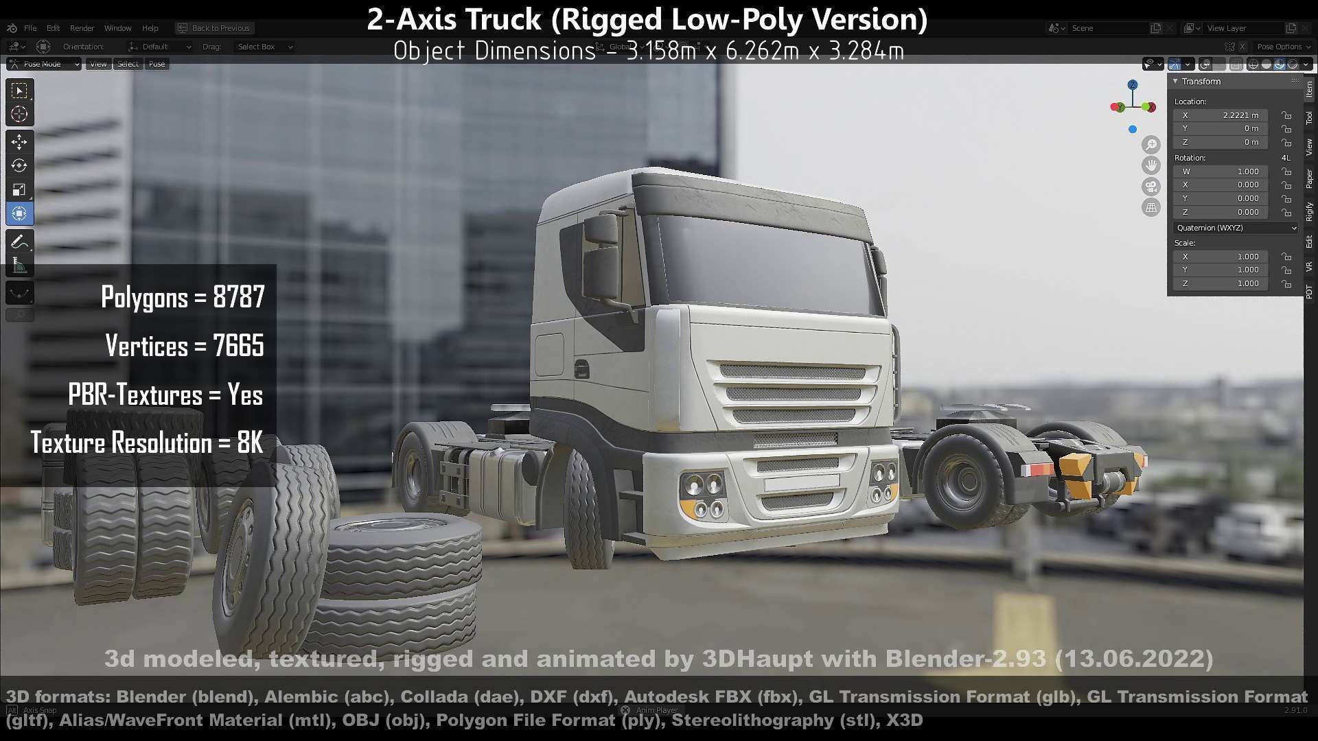 2-Axis Truck High and Low-Poly Version 3D Model Collection_77