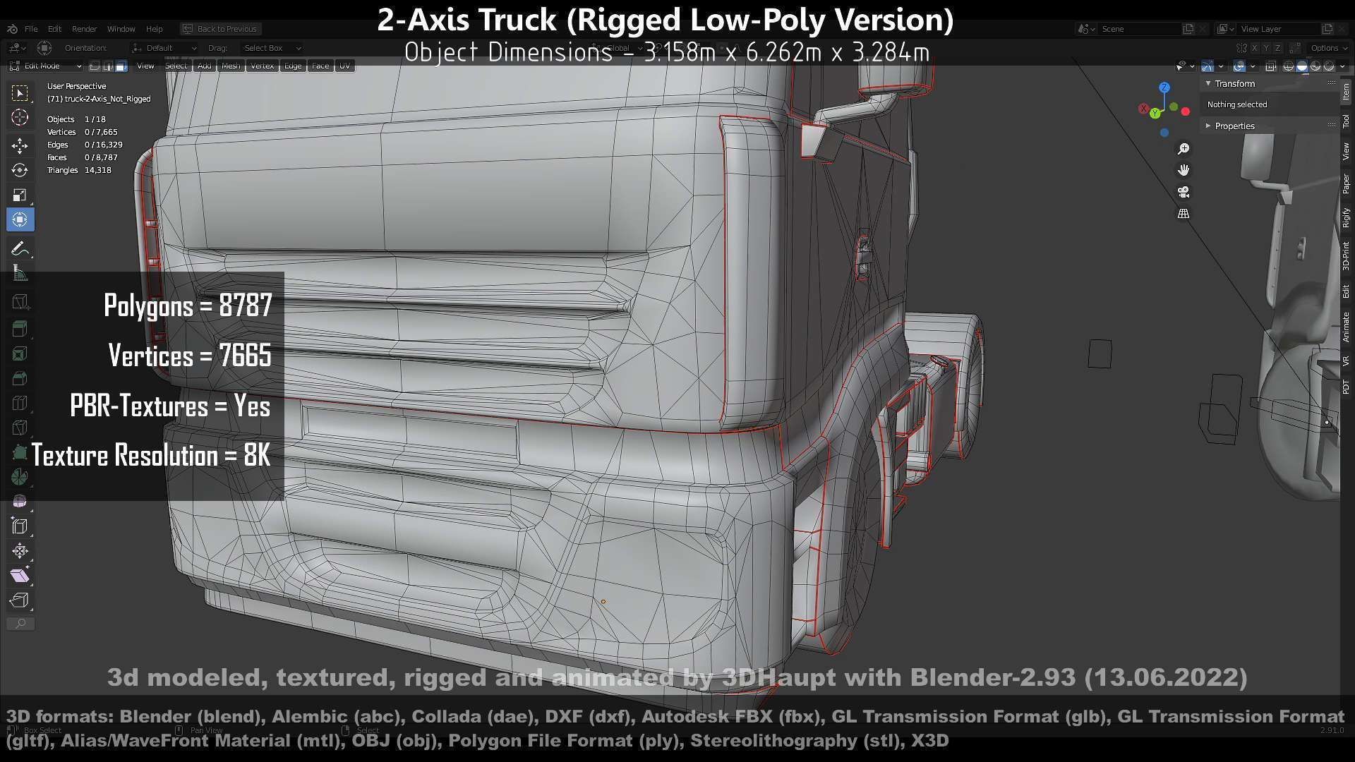 2-Axis Truck High and Low-Poly Version 3D Model Collection_146