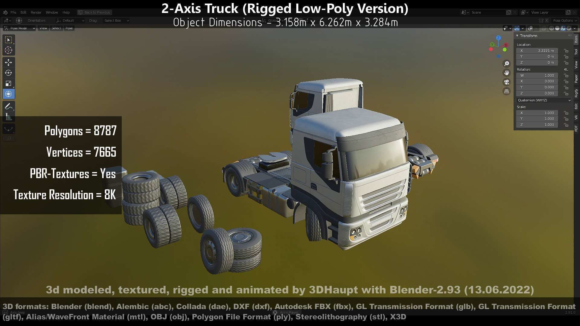 2-Axis Truck High and Low-Poly Version 3D Model Collection_55