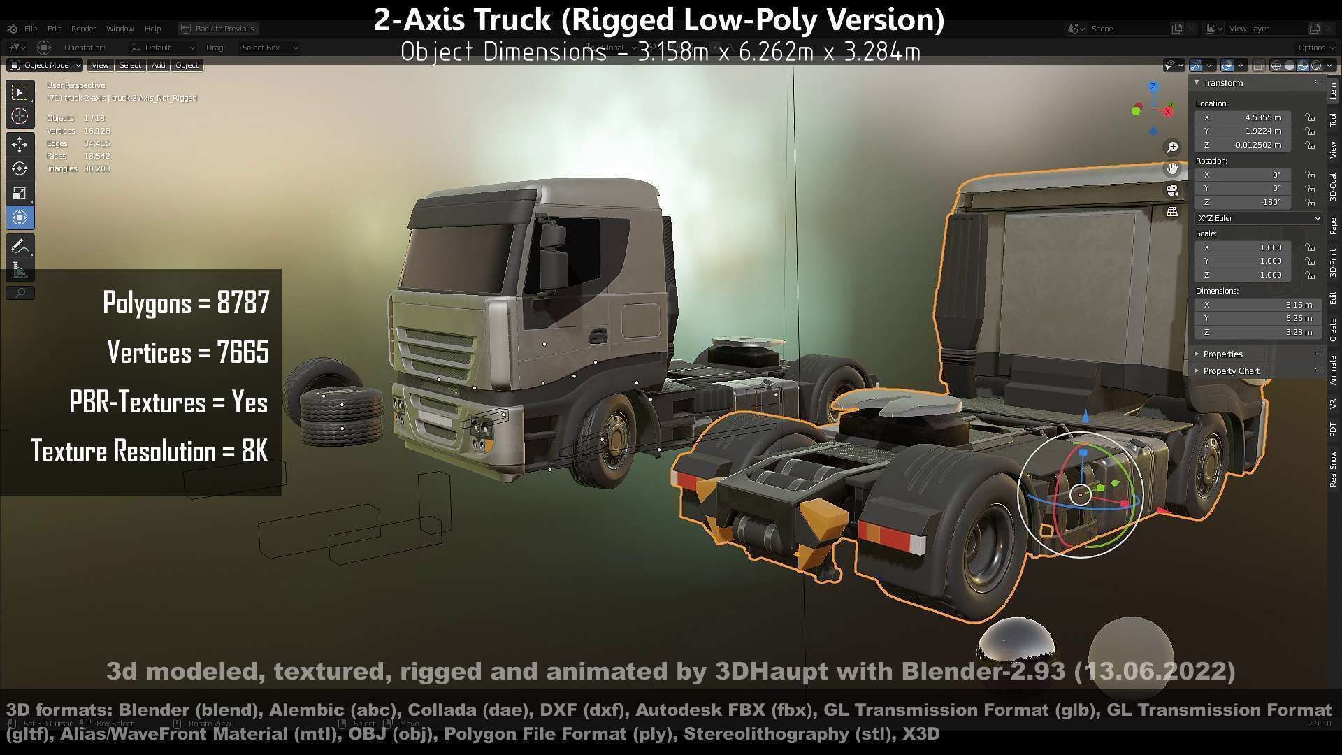 2-Axis Truck High and Low-Poly Version 3D Model Collection_104