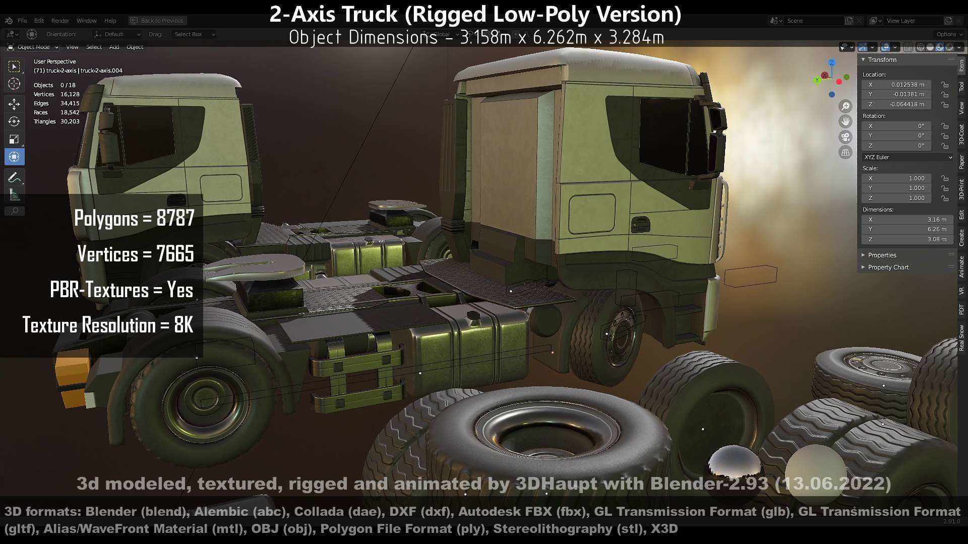 2-Axis Truck High and Low-Poly Version 3D Model Collection_83