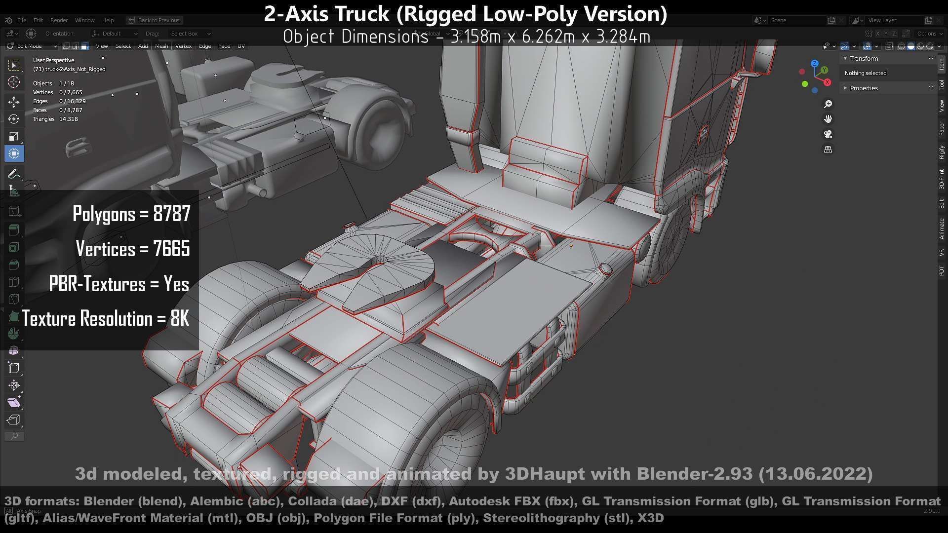 2-Axis Truck High and Low-Poly Version 3D Model Collection_52