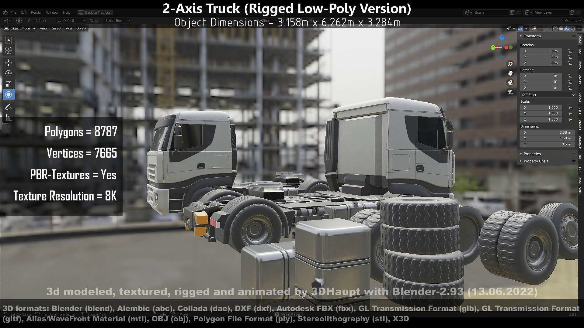 2-Axis Truck High and Low-Poly Version 3D Model Collection_136