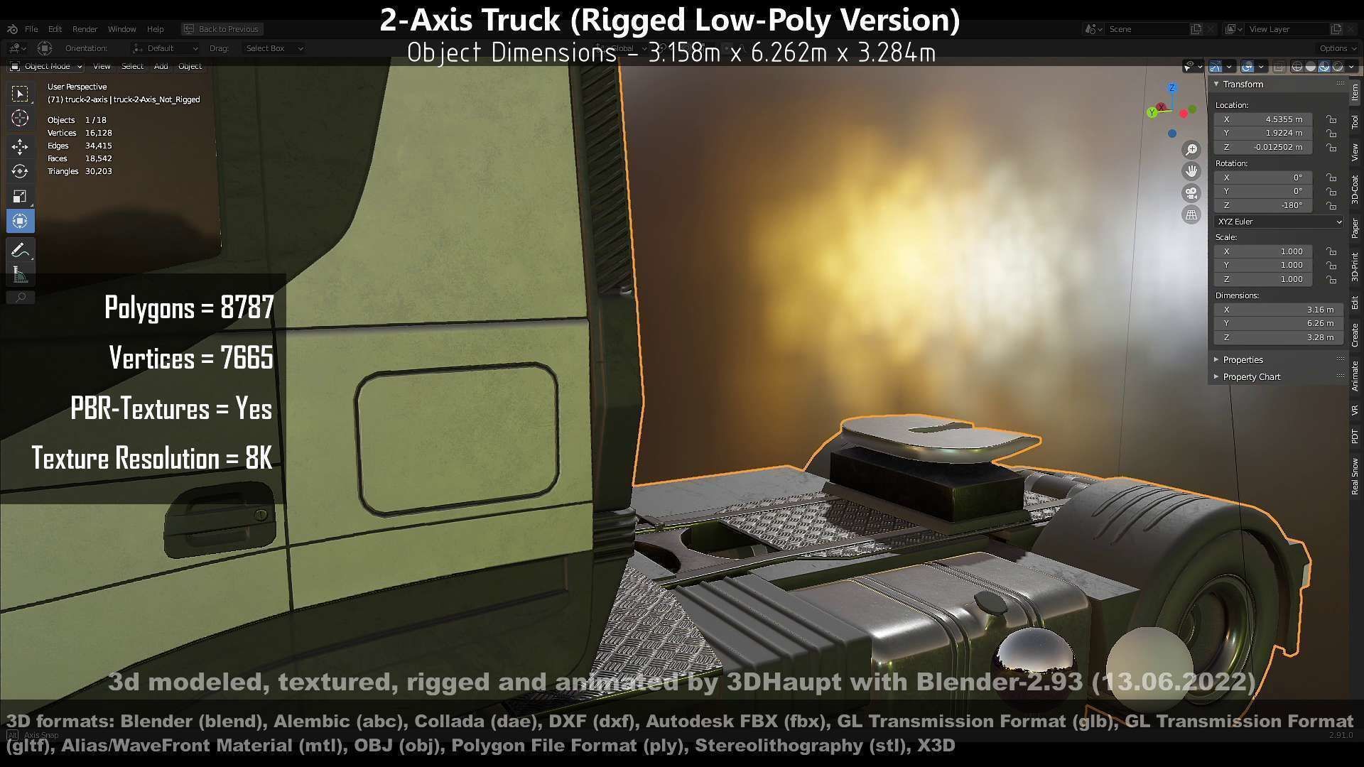 2-Axis Truck High and Low-Poly Version 3D Model Collection_142