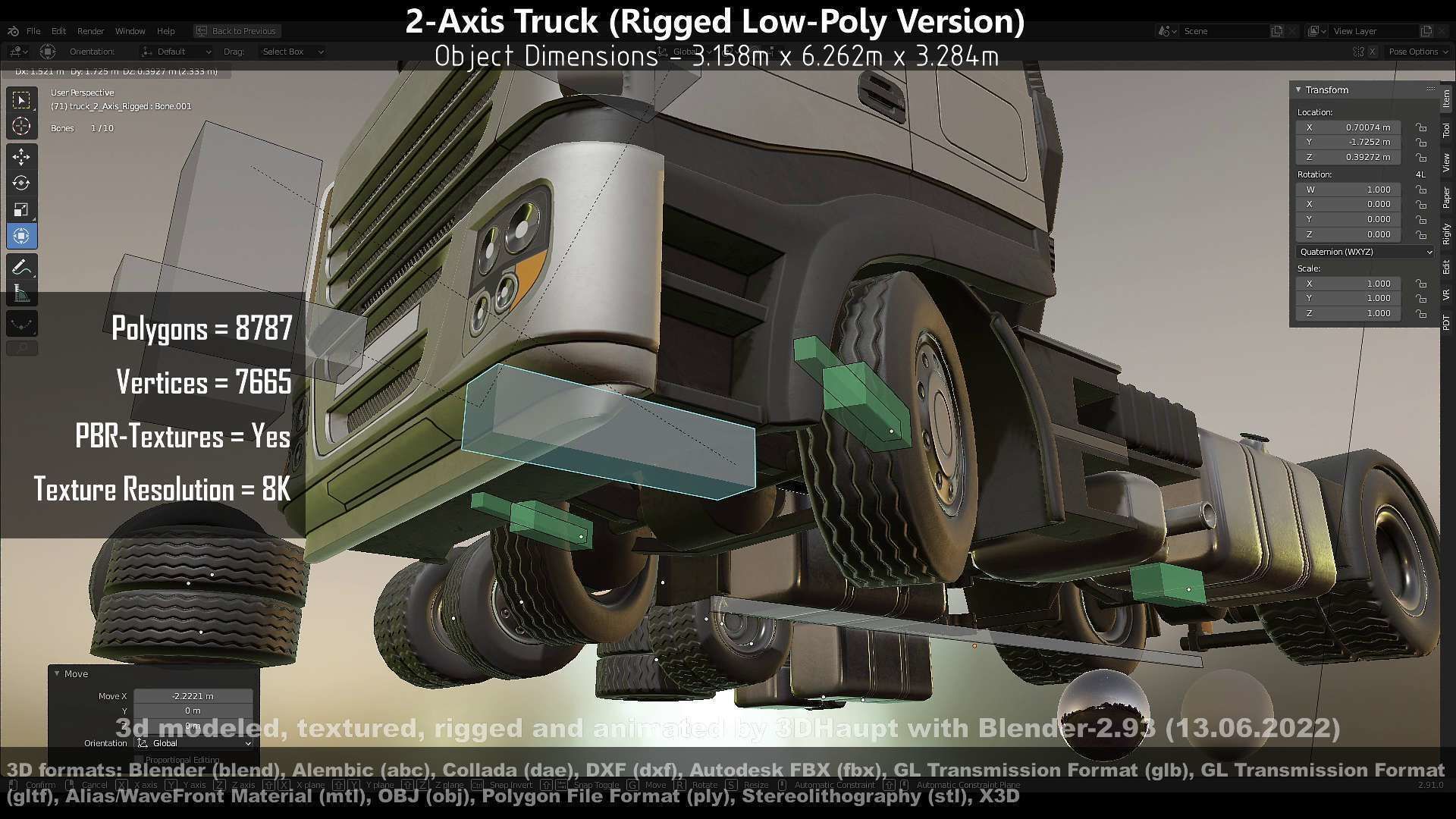 2-Axis Truck High and Low-Poly Version 3D Model Collection_145