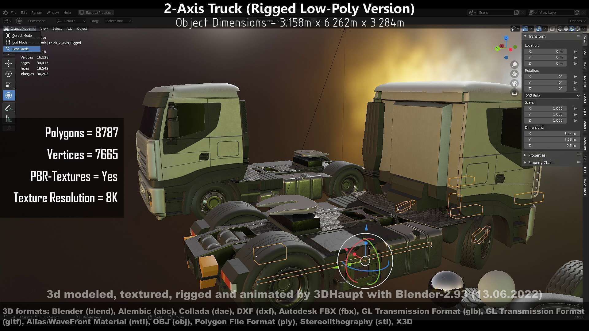 2-Axis Truck High and Low-Poly Version 3D Model Collection_87