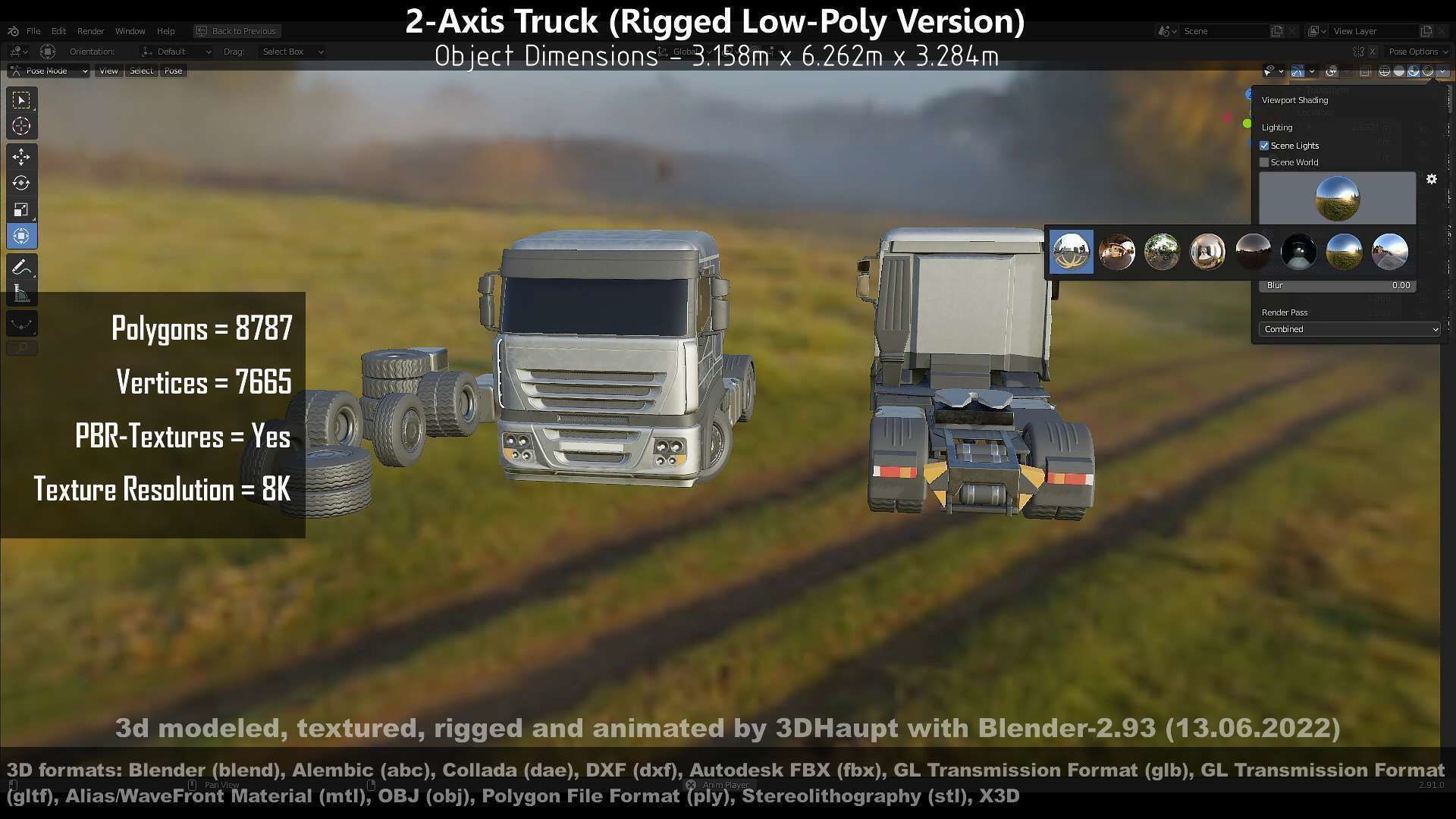 2-Axis Truck High and Low-Poly Version 3D Model Collection_148