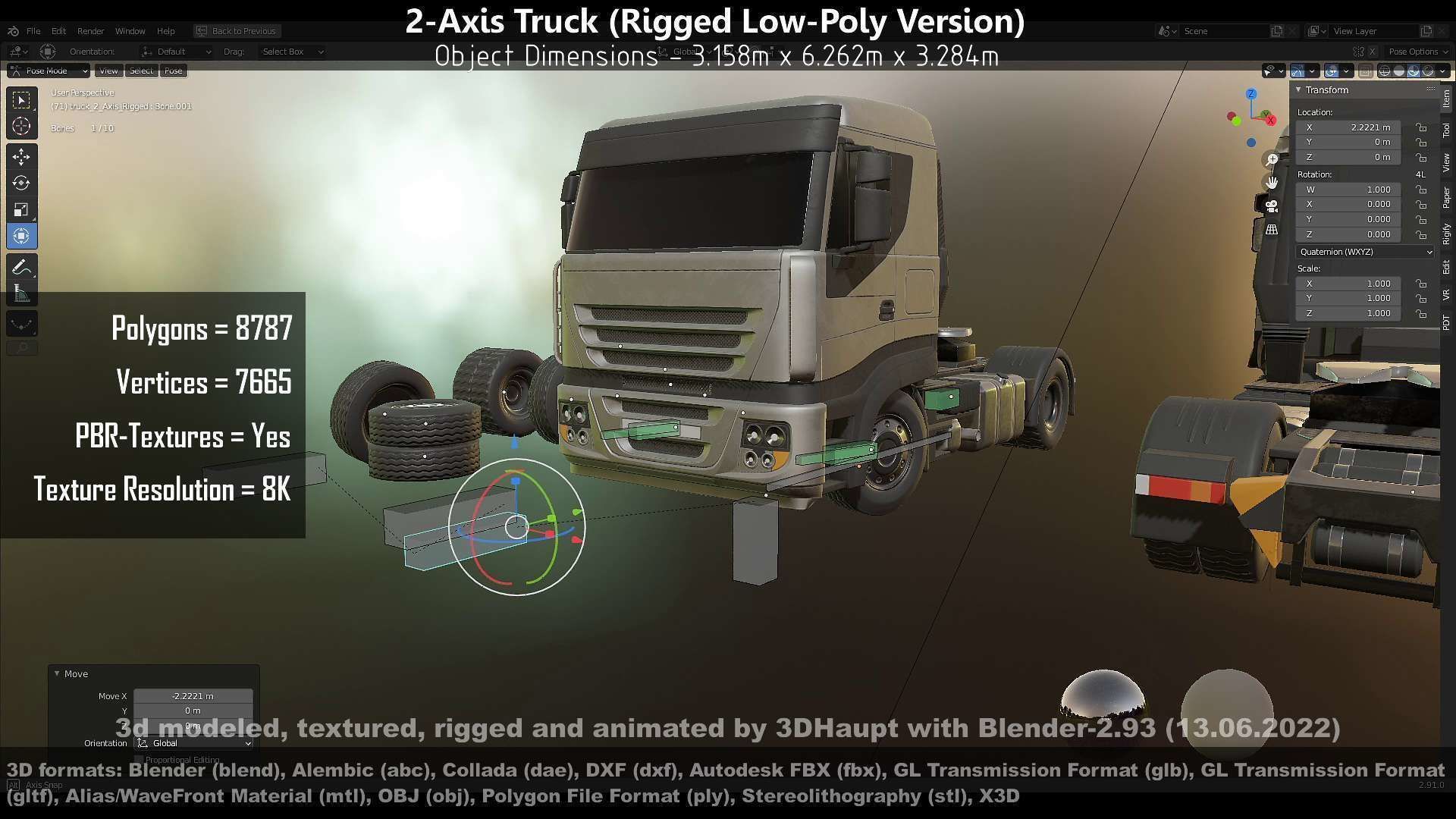 2-Axis Truck High and Low-Poly Version 3D Model Collection_13