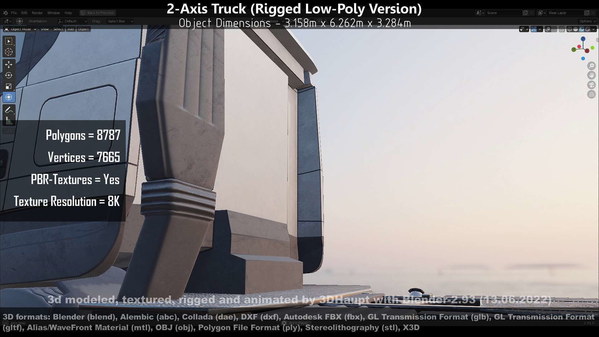 2-Axis Truck High and Low-Poly Version 3D Model Collection_124