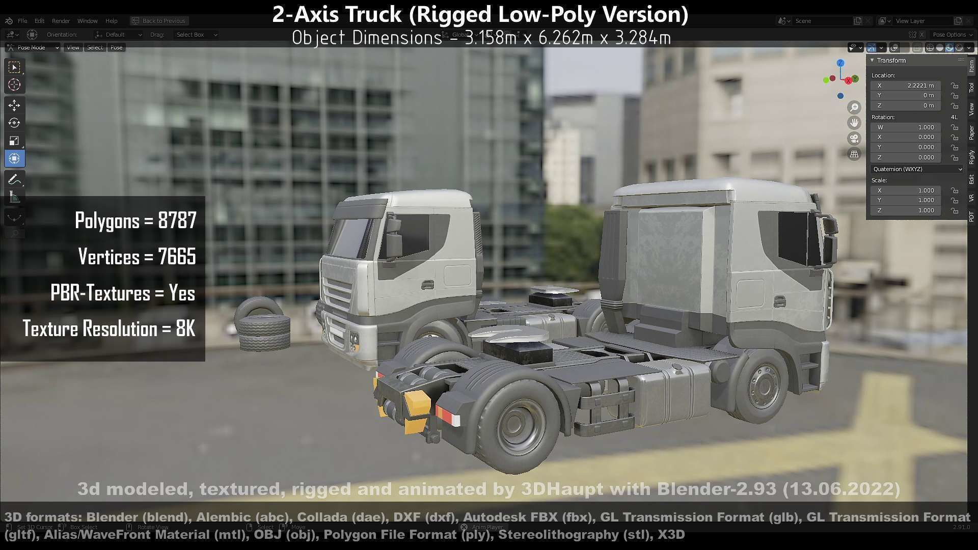 2-Axis Truck High and Low-Poly Version 3D Model Collection_114