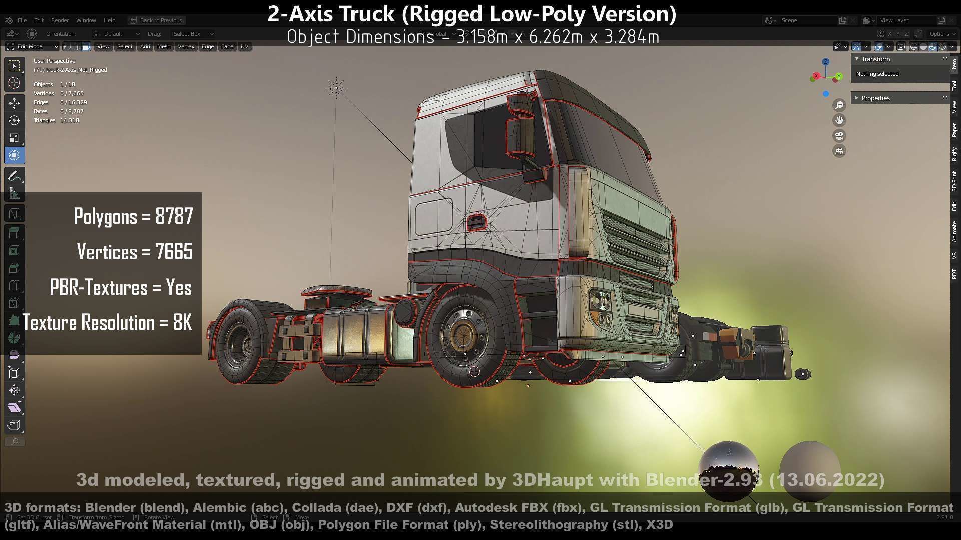2-Axis Truck High and Low-Poly Version 3D Model Collection_135