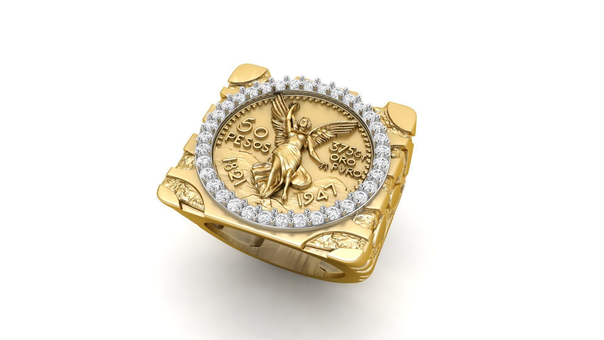 Coin 50 Pesos Mexican Gold Nugget RING  3D print model_4