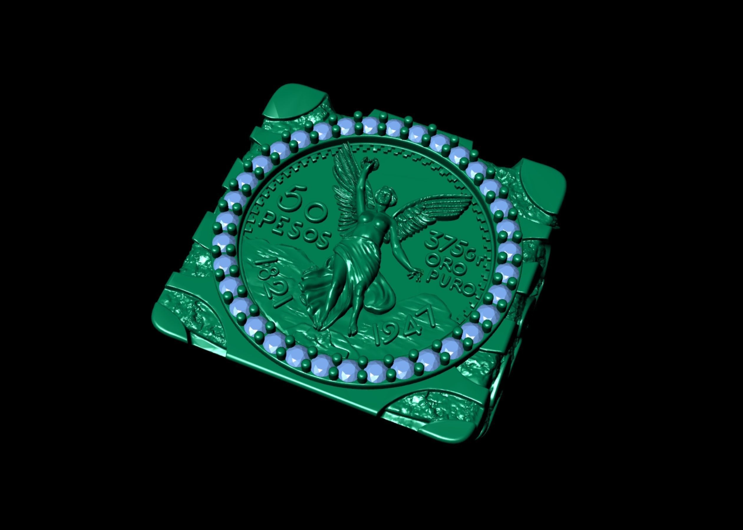 Coin 50 Pesos Mexican Gold Nugget RING  3D print model_6