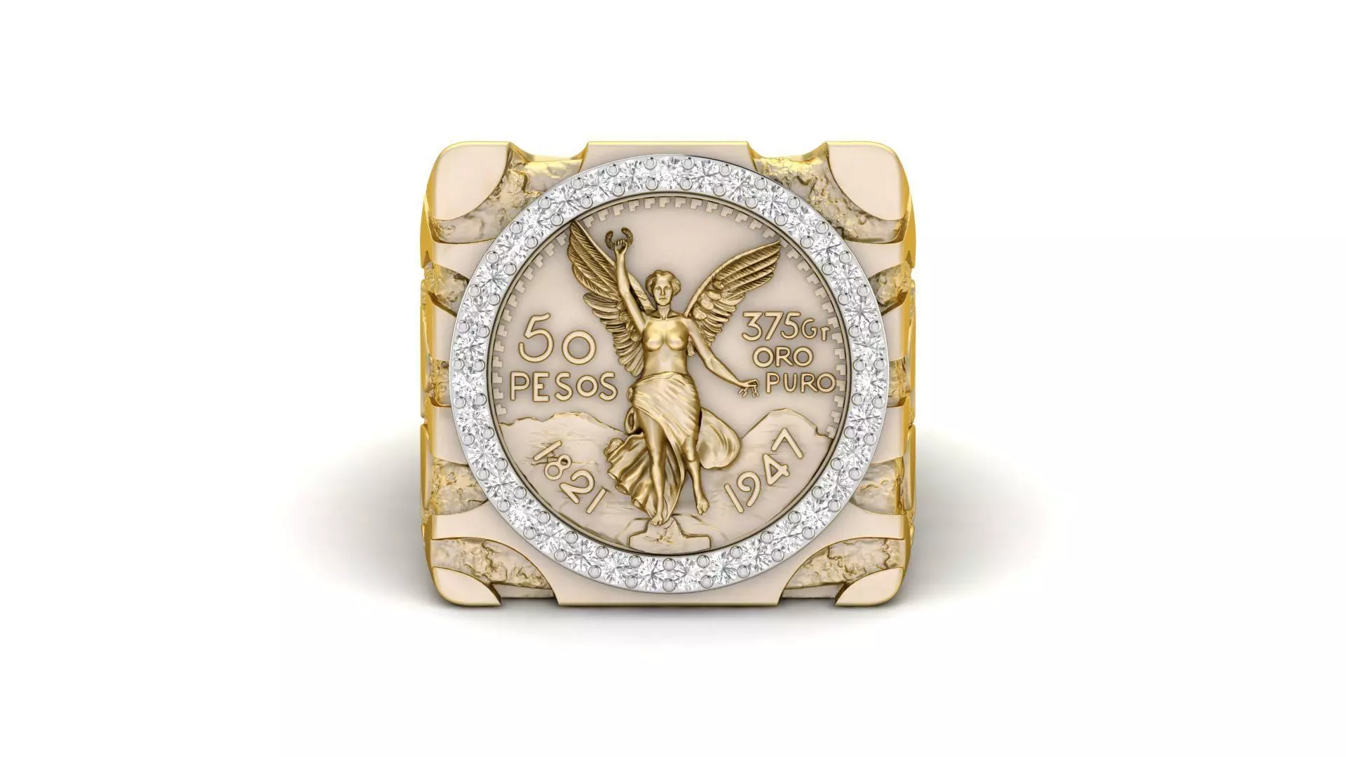 Coin 50 Pesos Mexican Gold Nugget RING  3D print model_0