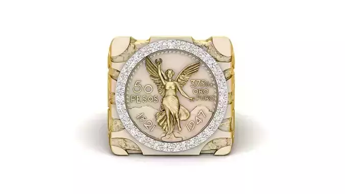 Coin 50 Pesos Mexican Gold Nugget RING  3D print model