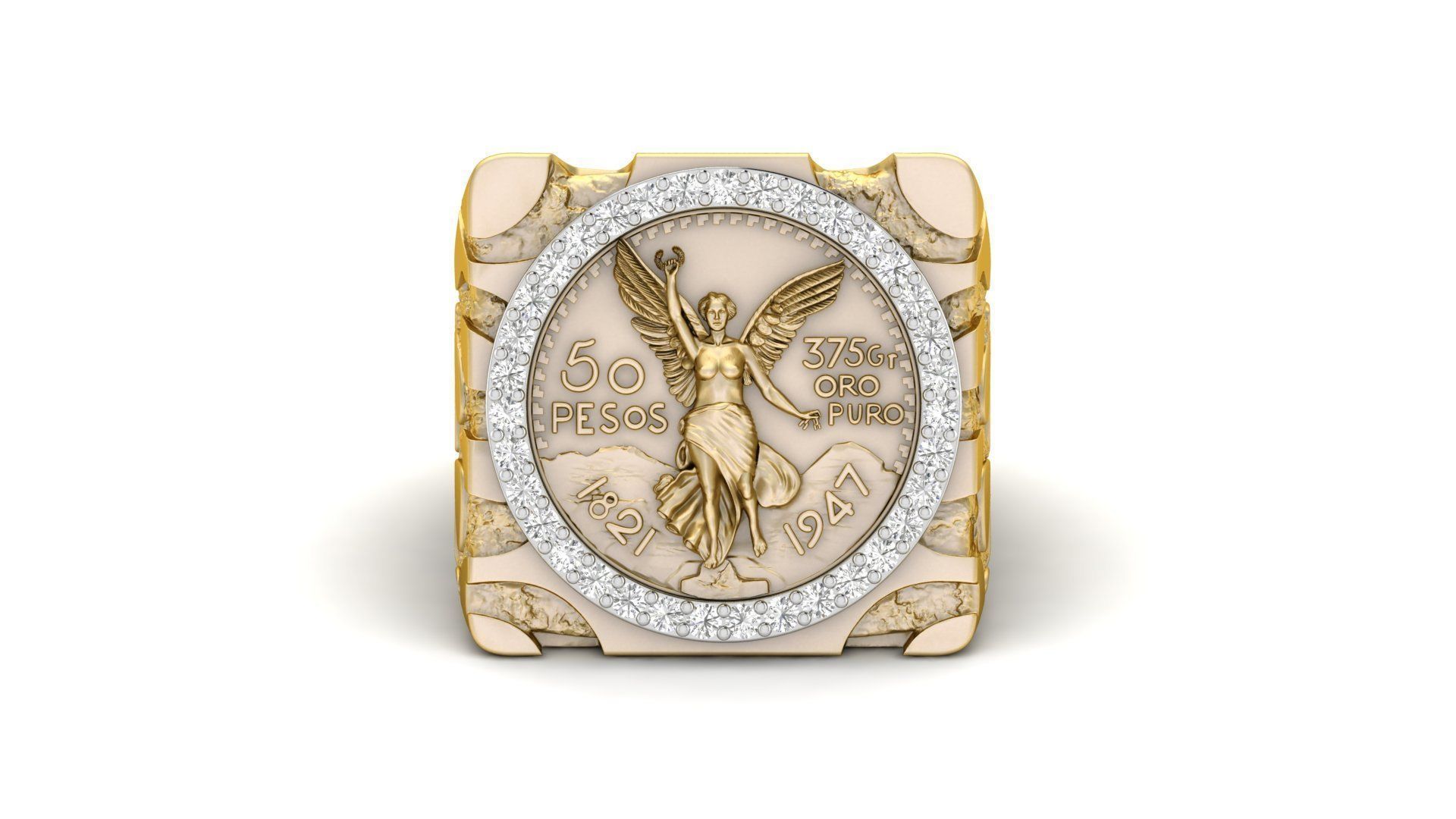 Coin 50 Pesos Mexican Gold Nugget RING  3D print model_2