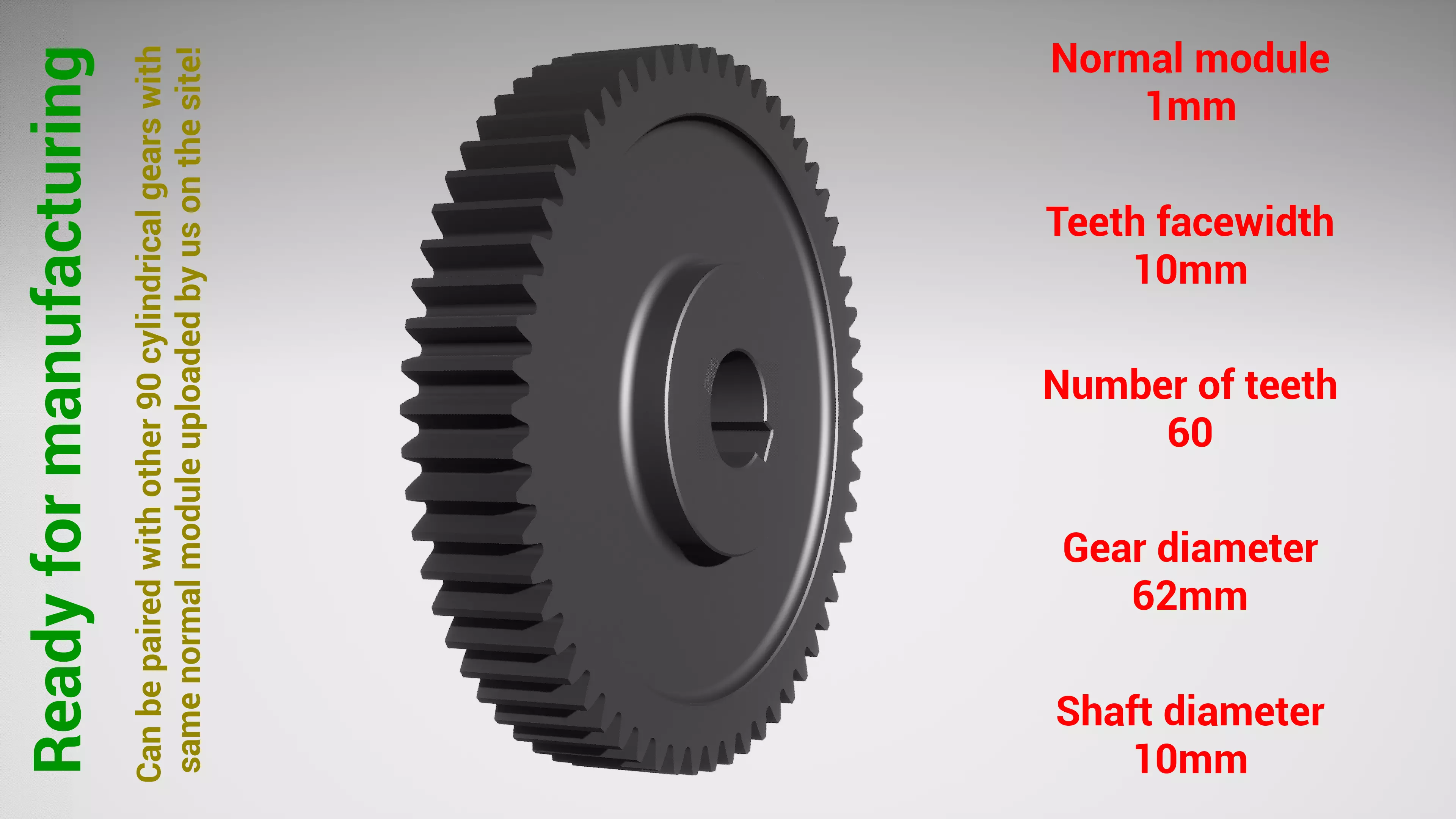 Cylindrical gear - paired - z60 m1 D62 d10 3D print model_0
