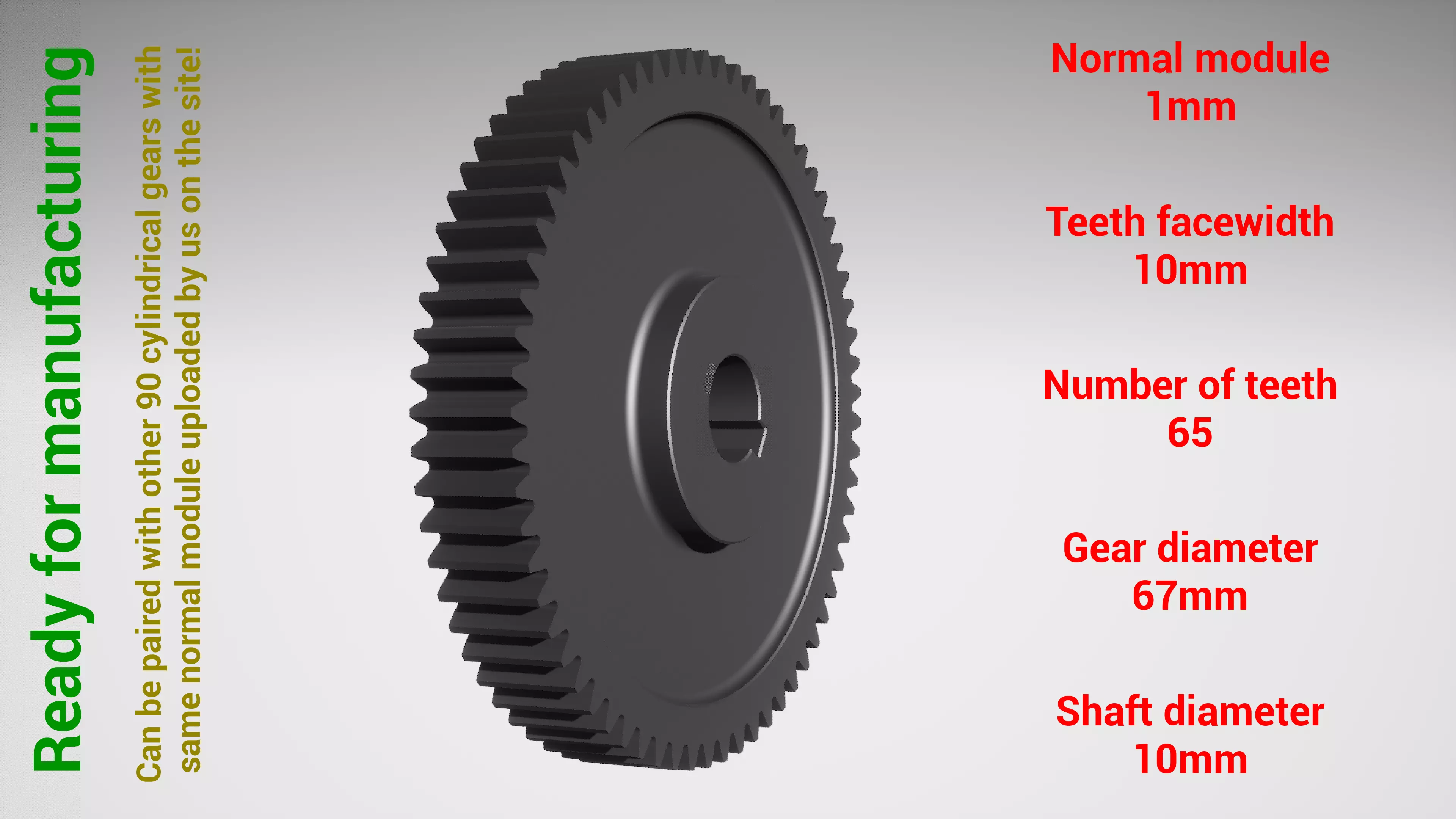 Cylindrical gear - paired - z65 m1 D67 d10 3D print model_0