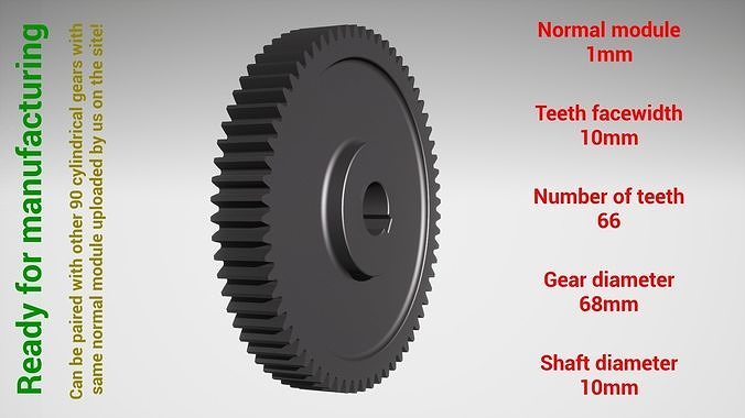 Cylindrical gear - paired - z66 m1 D68 d10 3D print model