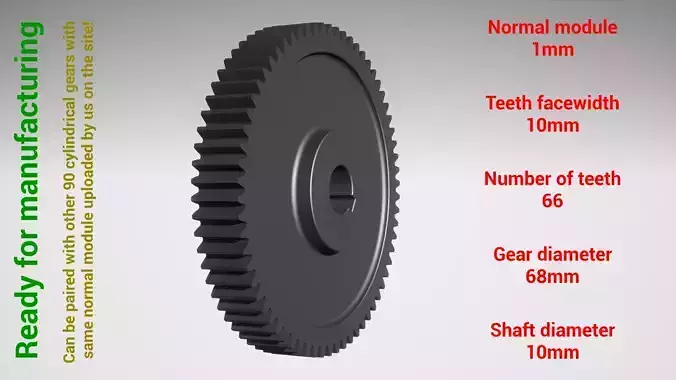 Cylindrical gear - paired - z66 m1 D68 d10