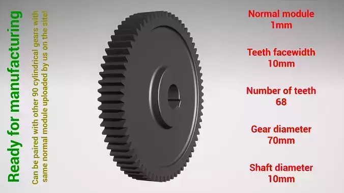 Cylindrical gear - paired - z68 m1 D70 d10