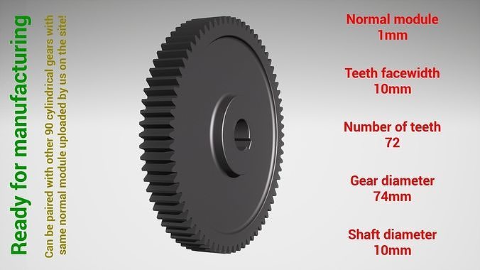 Cylindrical gear - paired - z72 m1 74 d10 3D print model