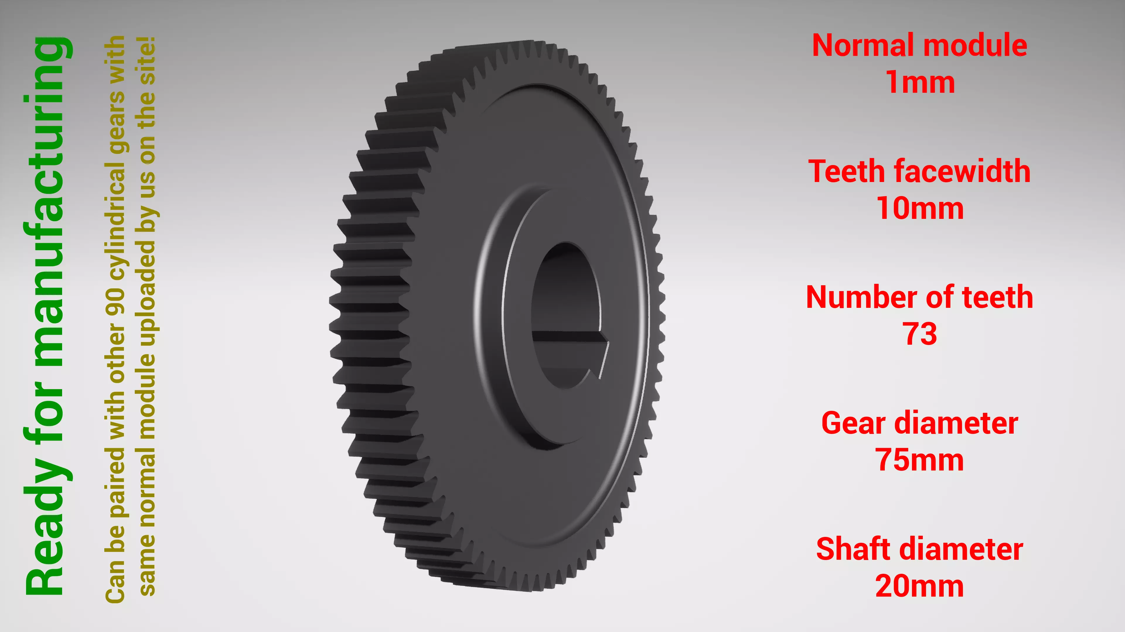 Cylindrical gear - paired - z73 m1 D75 d20 3D print model