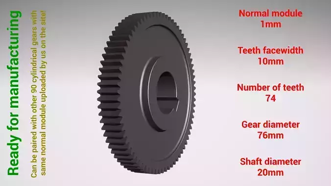 Cylindrical gear - paired - z74 m1 D76 d20