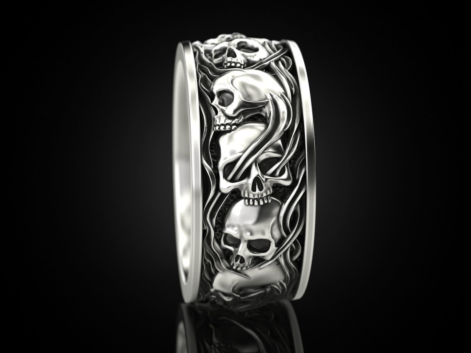 Skull ring and smoke in a circle 3D print model_10
