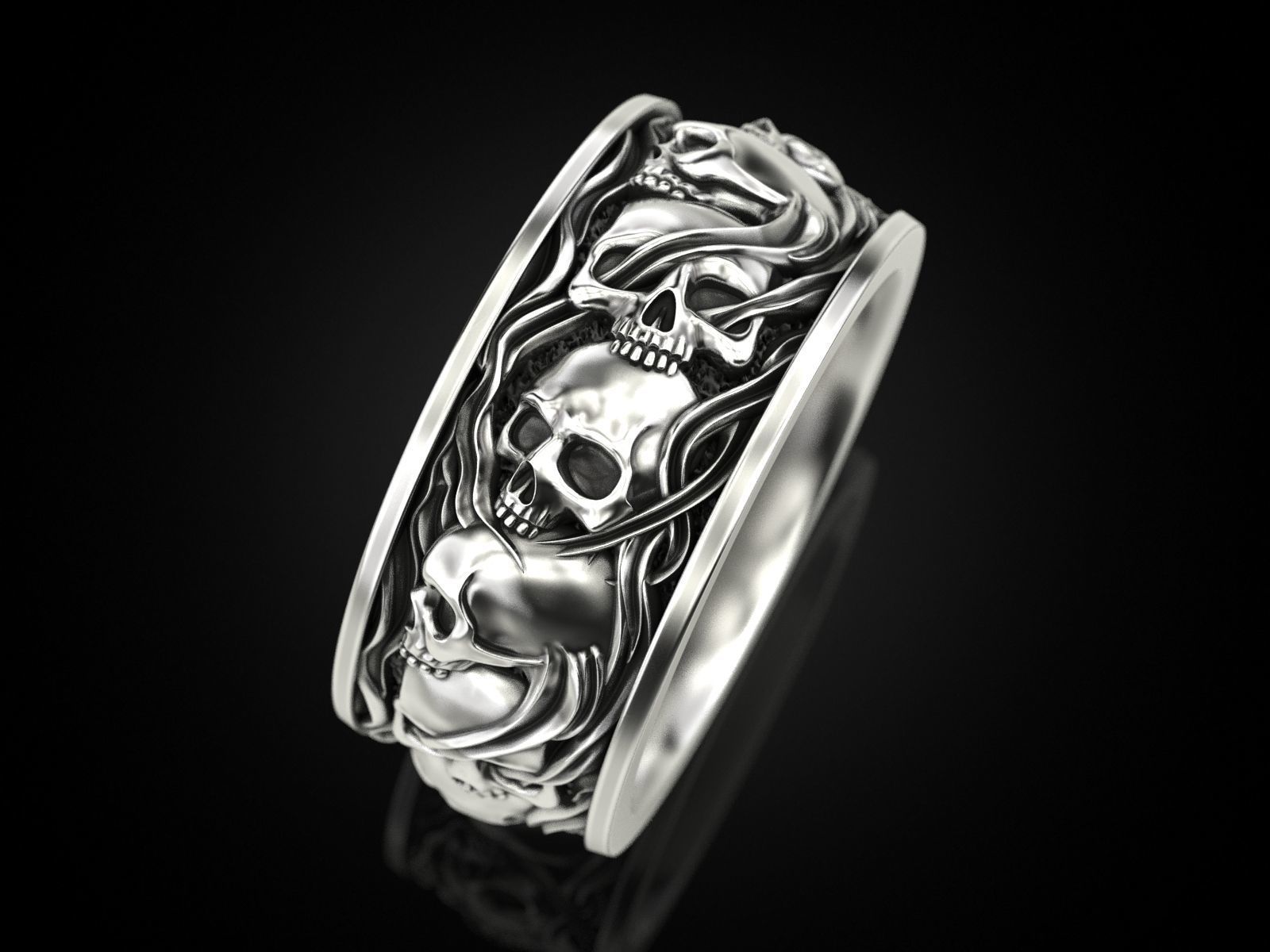 Skull ring and smoke in a circle 3D print model_9