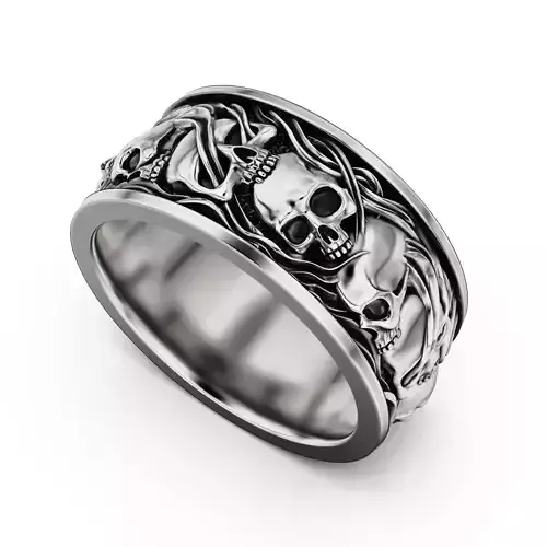 Skull ring and smoke in a circle 3D print model
