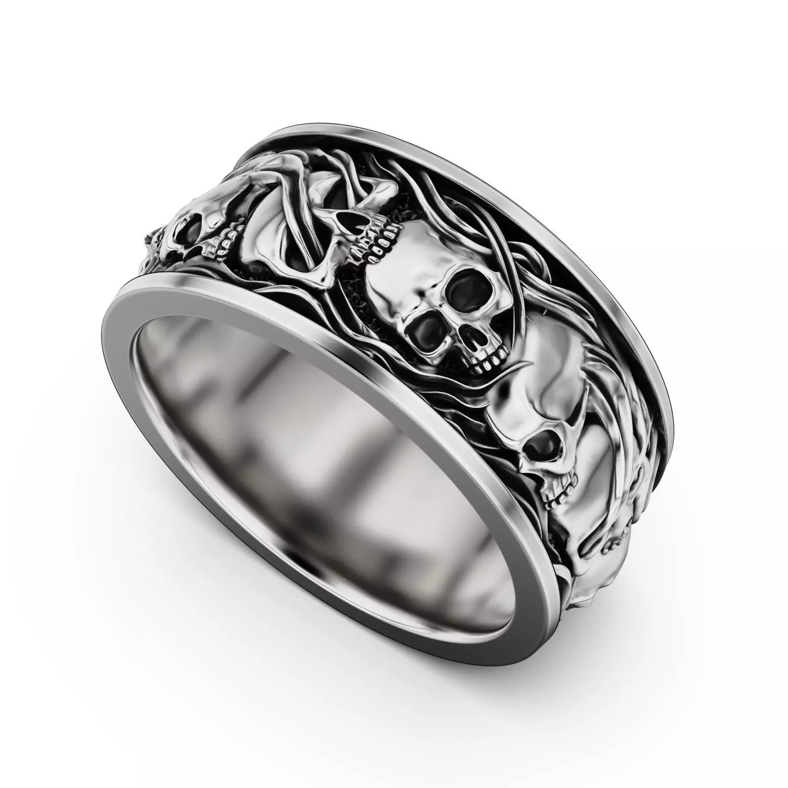 Skull ring and smoke in a circle 3D print model_0