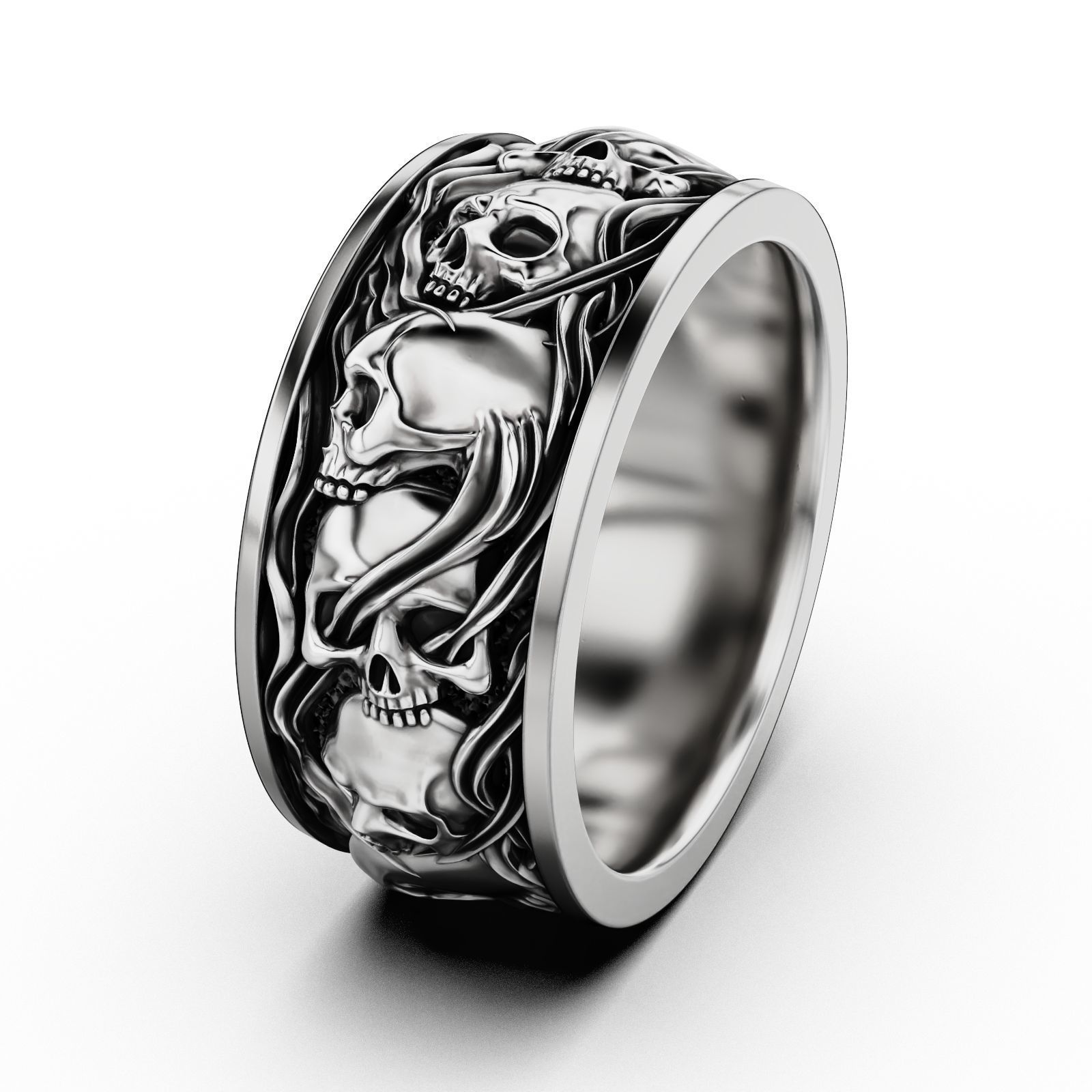 Skull ring and smoke in a circle 3D print model_1