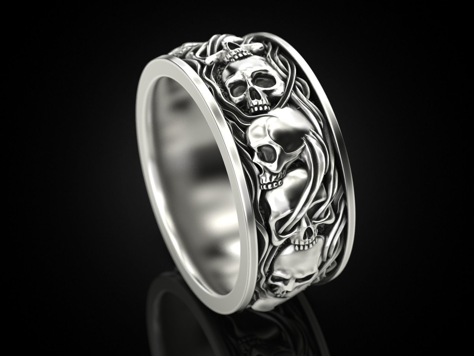 Skull ring and smoke in a circle 3D print model_8