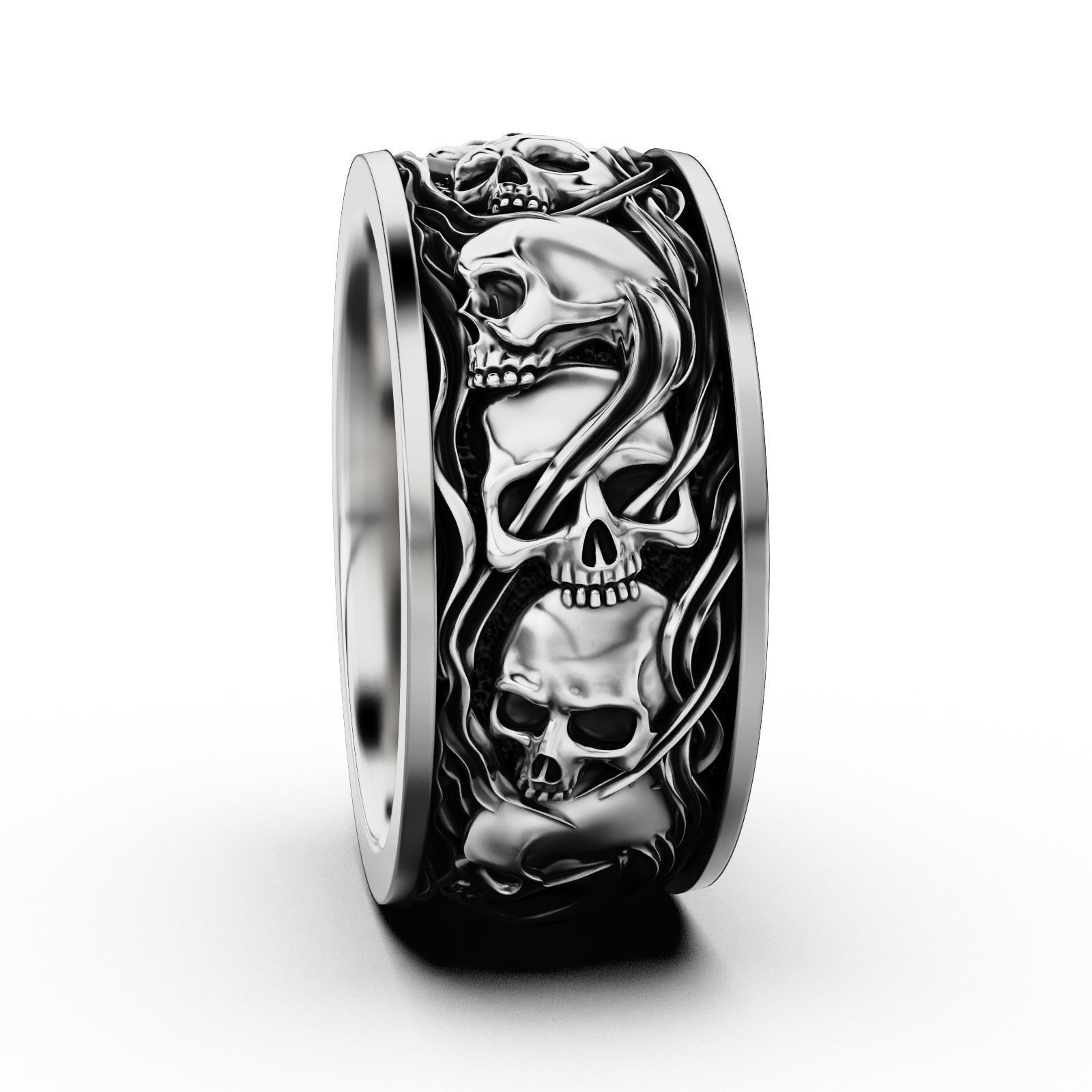 Skull ring and smoke in a circle 3D print model_4