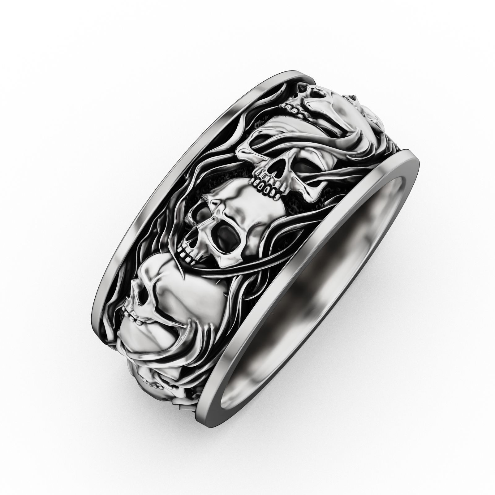 Skull ring and smoke in a circle 3D print model_2