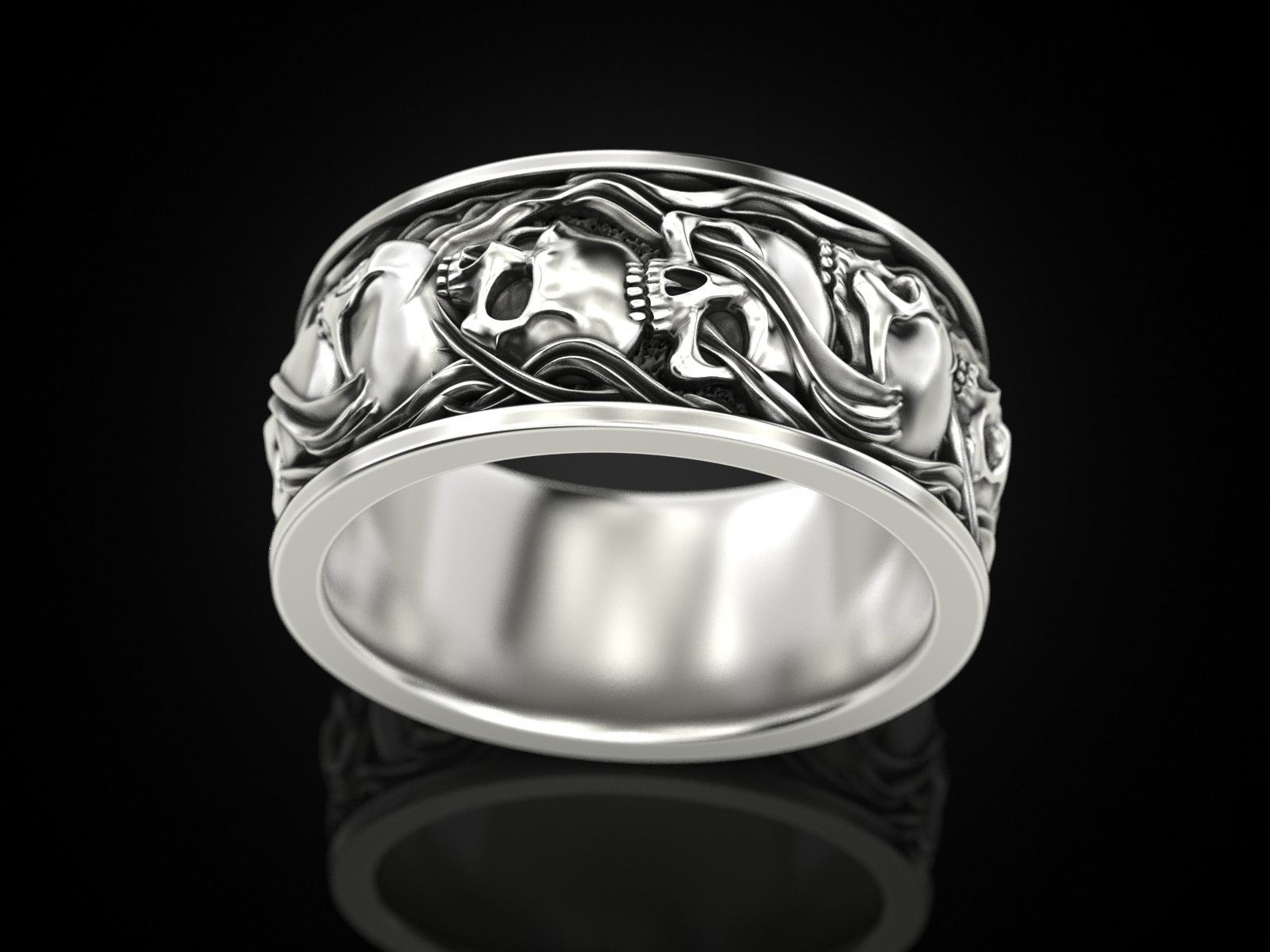 Skull ring and smoke in a circle 3D print model_16