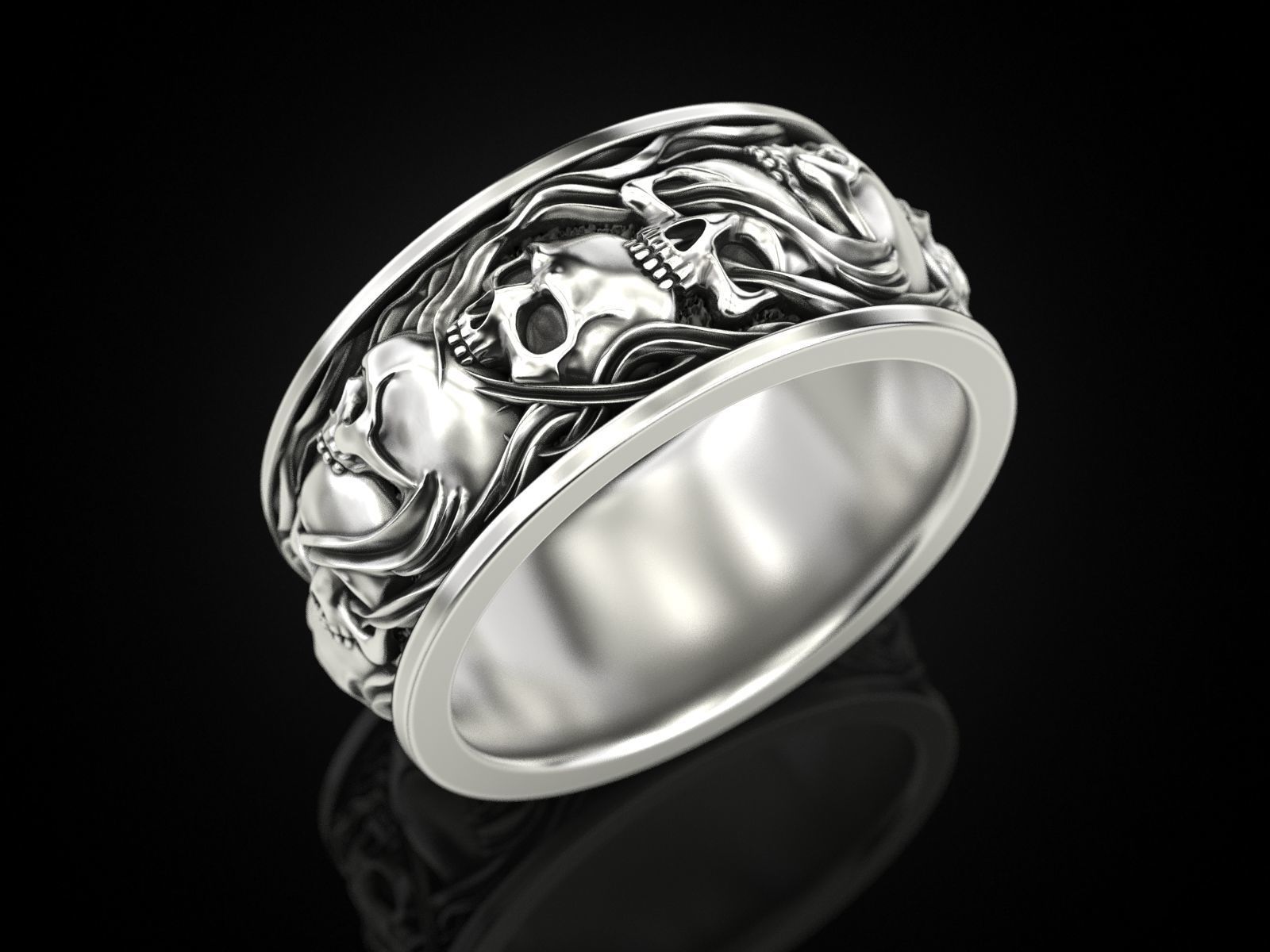 Skull ring and smoke in a circle 3D print model_14