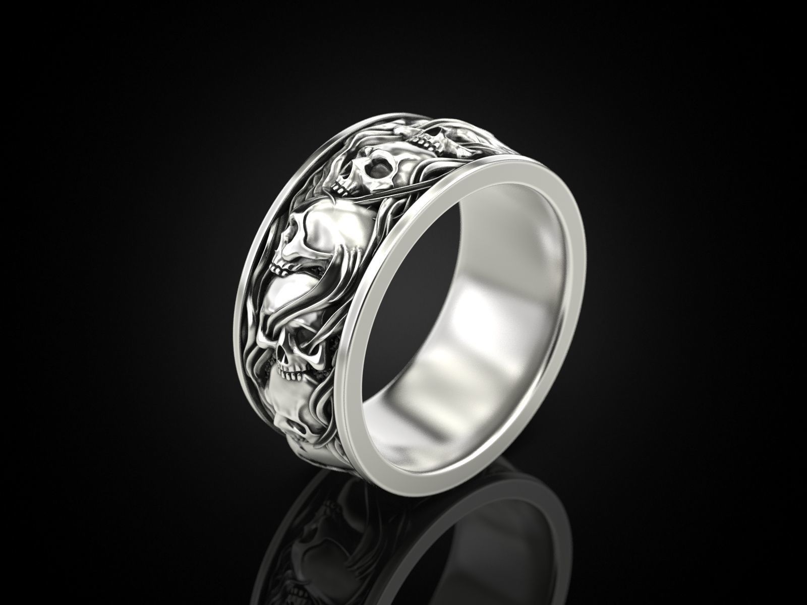 Skull ring and smoke in a circle 3D print model_17