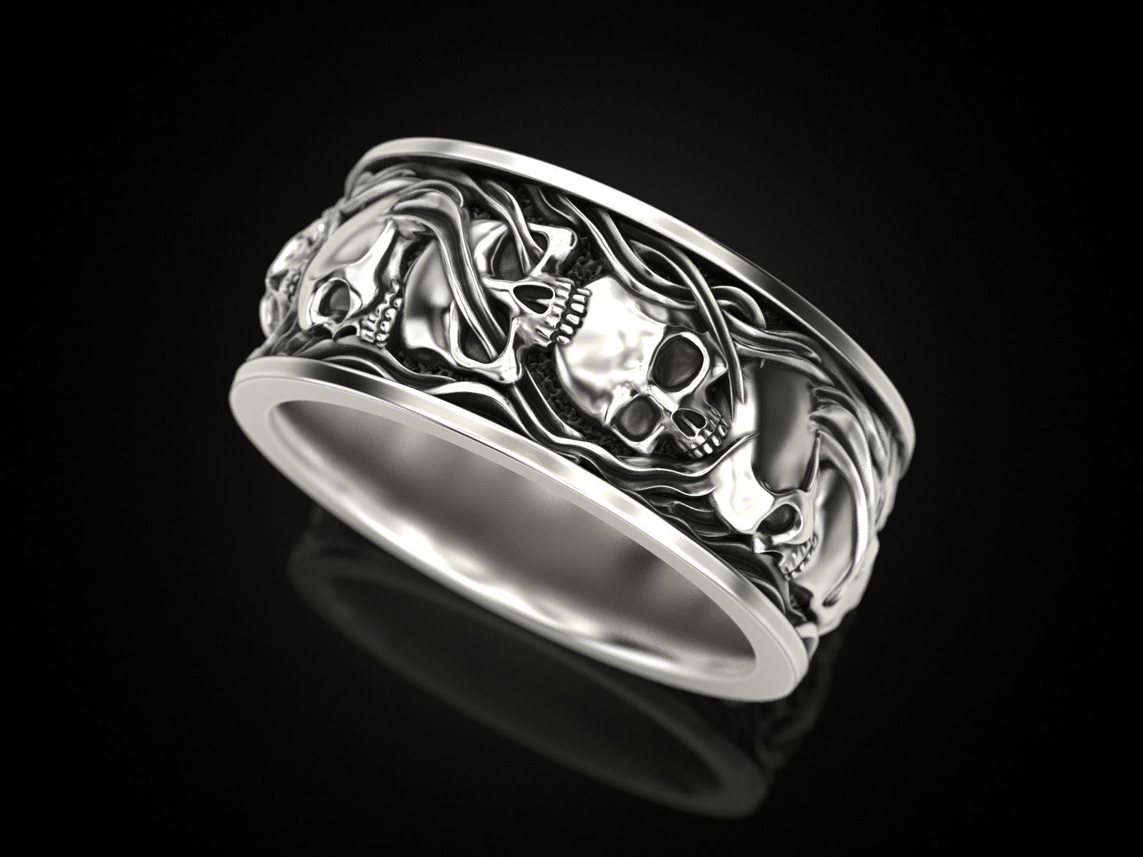 Skull ring and smoke in a circle 3D print model_11