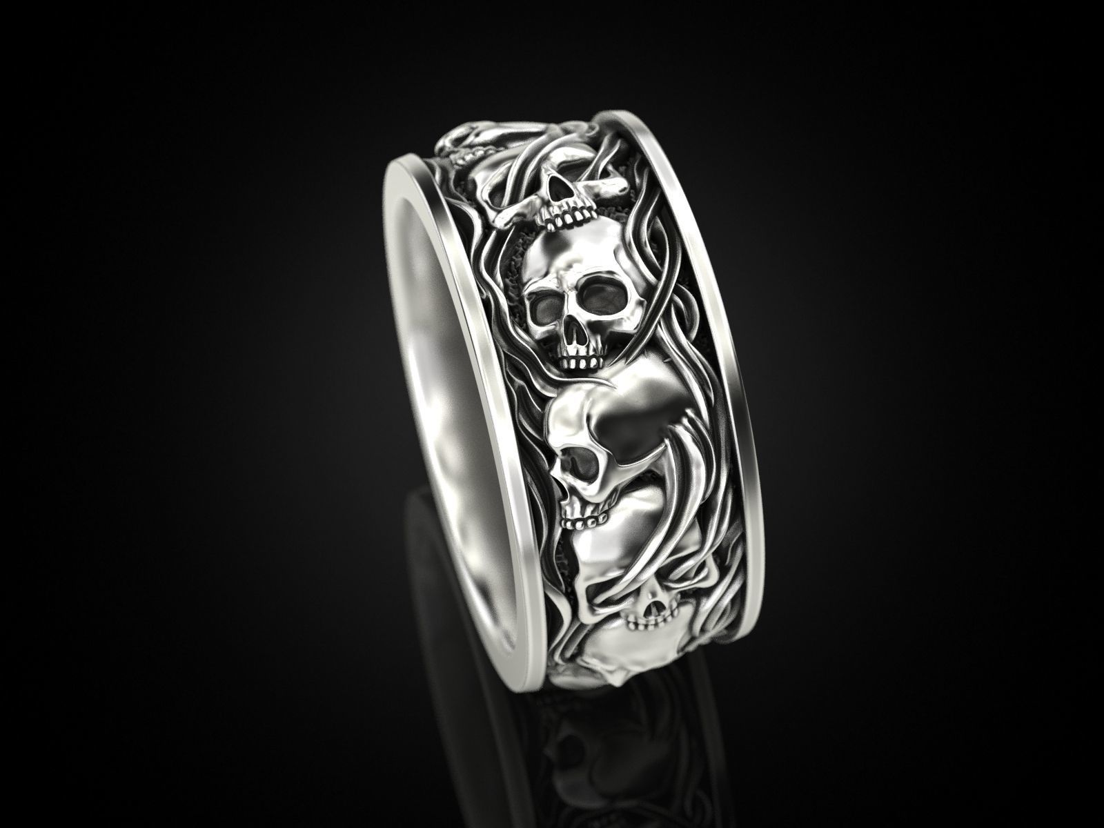 Skull ring and smoke in a circle 3D print model_12
