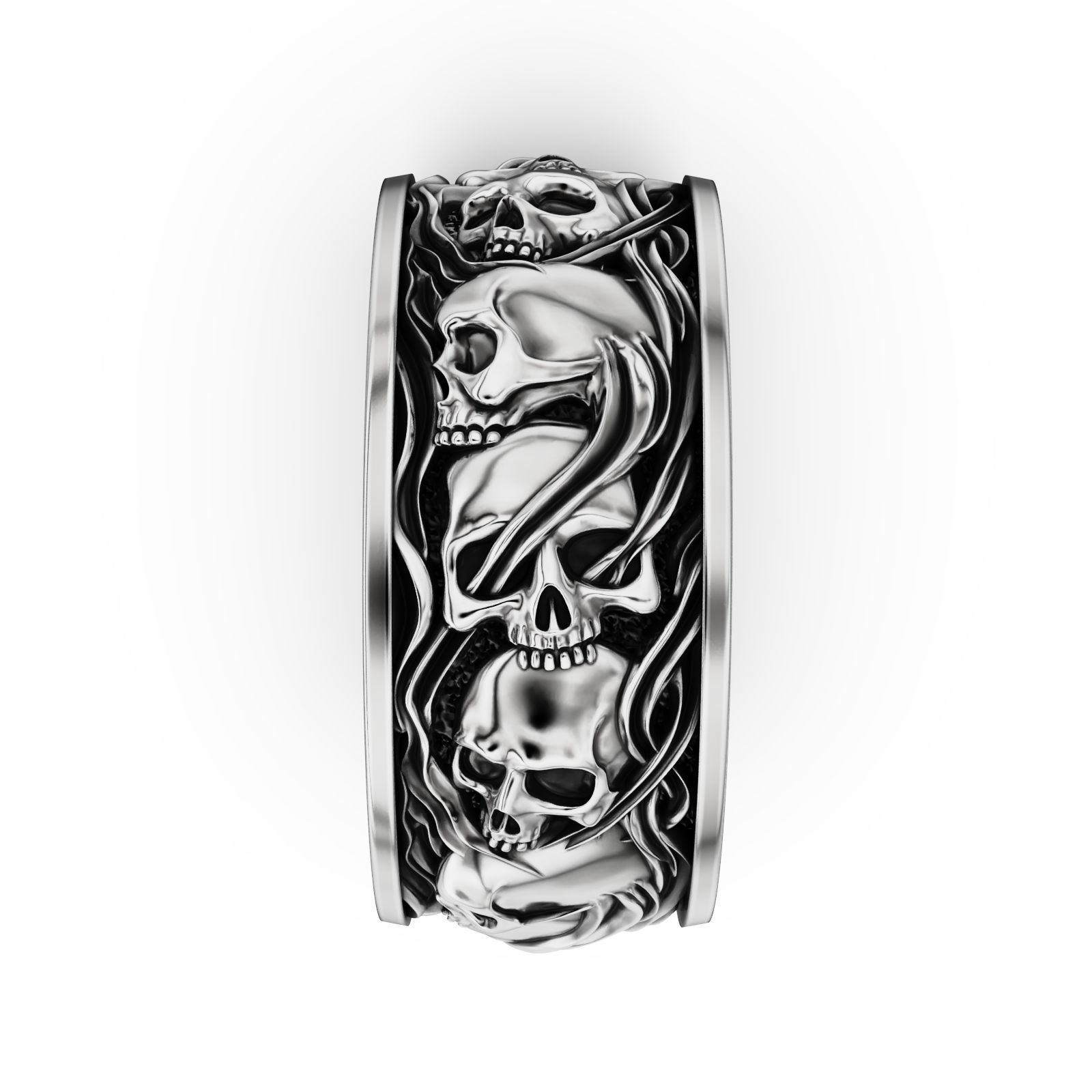 Skull ring and smoke in a circle 3D print model_3