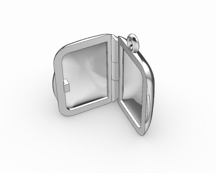 Rectangular locket with integrated hinge and clasp - 23mm x 18mm 3D print model_1